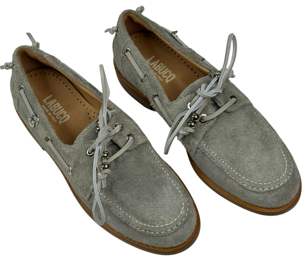 LABUCQ Nelson Boat Shoes Gray Suede Womens Size EU 37 US 6.5-7 Italy New $450